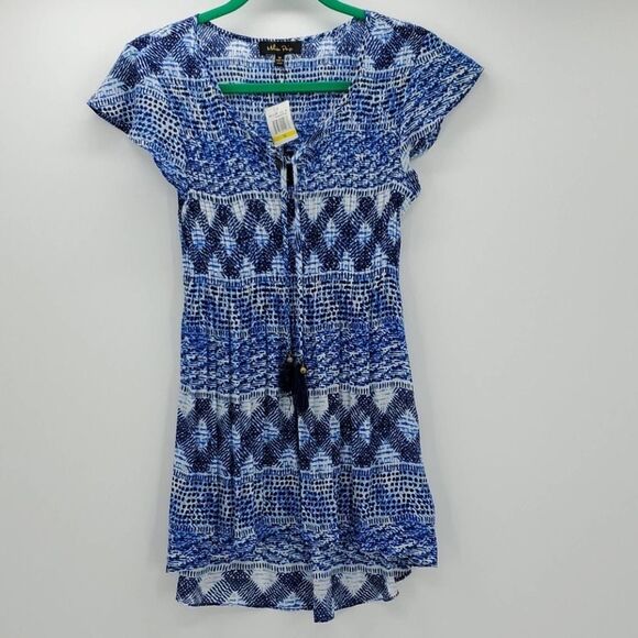 MELISSA PAIGE womens M blue & white accordian hi lo top - Picture 1 of 4